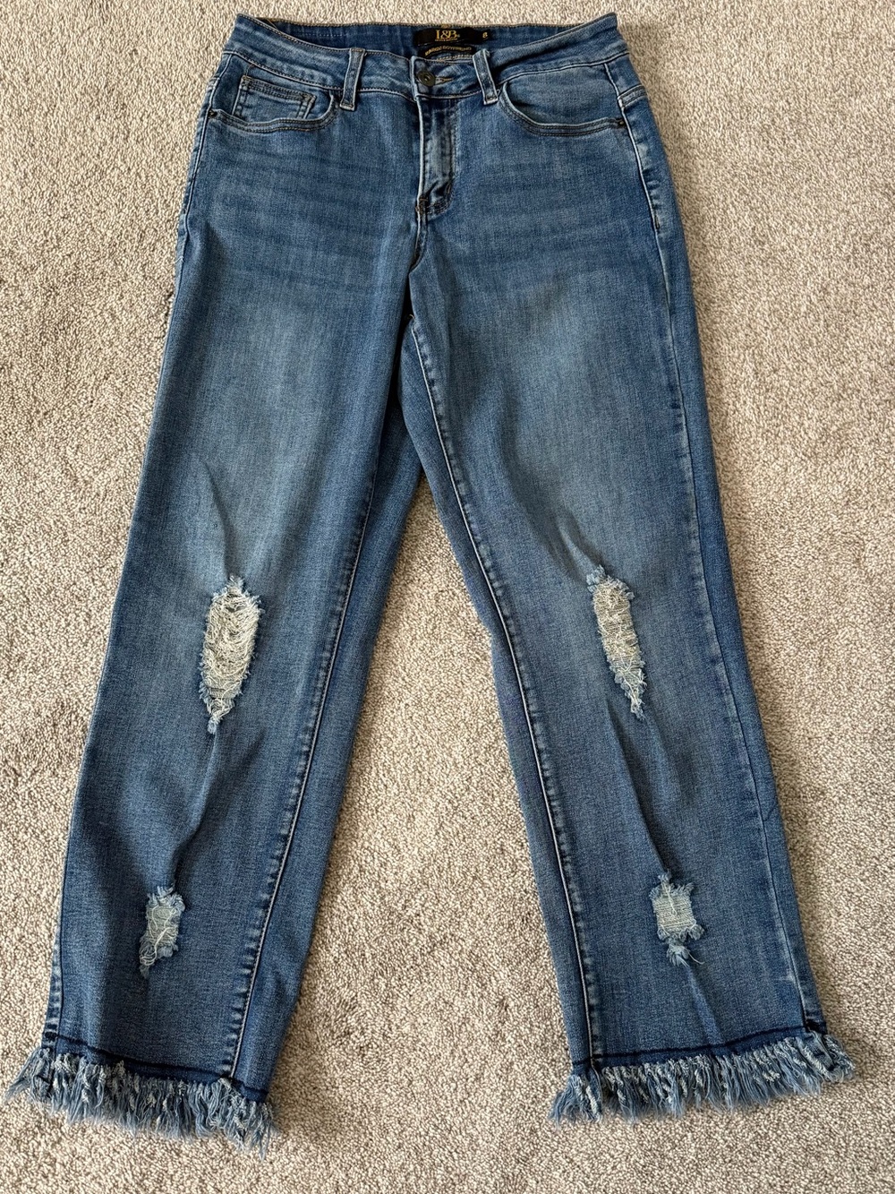 Lucky & Blessed Medium Blue Distressed Wide-Leg Jeans with Frayed Hem